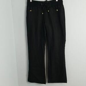 Bebe Monica Black Linen Drawstring Straight Leg Pants